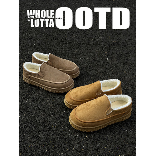 NewRockStarChoppa 厚底勃肯鞋男冬季加绒保暖懒人一脚蹬防滑棉鞋