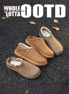 NewRockStarChoppa 冬季可踩跟勃肯半拖鞋男款加绒保暖一脚蹬棉鞋