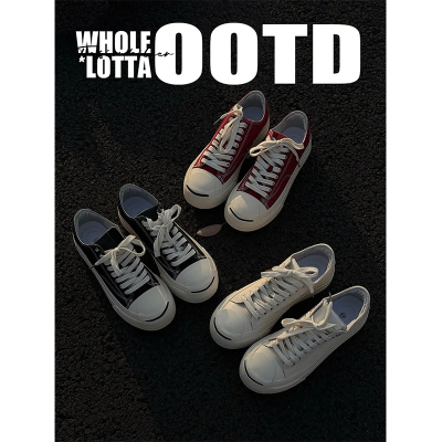 NewRockStarChoppa “开口笑”帆布鞋男春季学生百搭休闲厚底板鞋