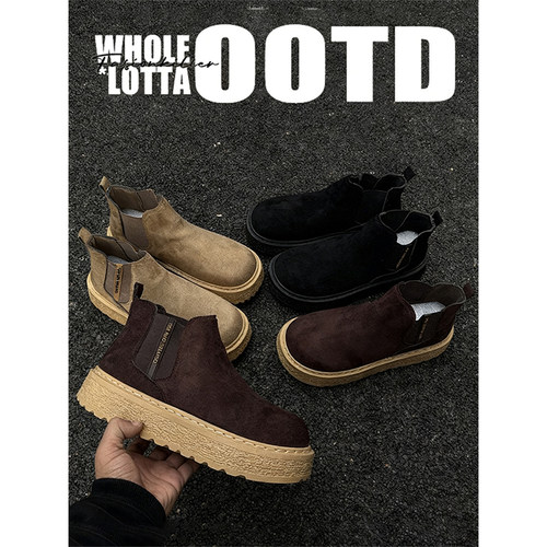 NewRockStarChoppa 秋冬厚底增高马丁靴男一脚蹬复古休闲高帮板鞋