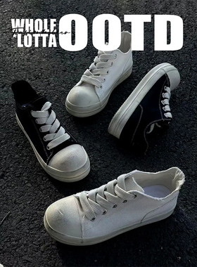 NewRockStarChoppa 小众经典做旧帆布鞋男款厚底休闲百搭秋冬板鞋