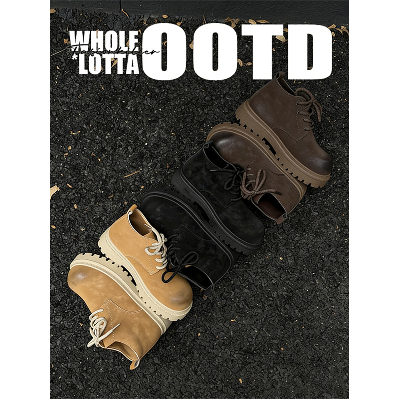 NewRockStarChoppa 秋冬英伦高帮德比鞋男复古休闲增高工装马丁靴