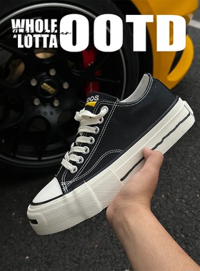 NewRockstarchoop秋冬新款帆布鞋男厚底休闲百搭黑色学生低帮板鞋