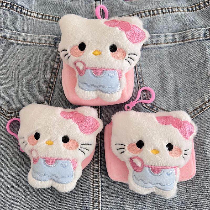 超大号蝴蝶结kt猫方形毛绒零钱包可爱少女心便携式圆形耳机包卡包