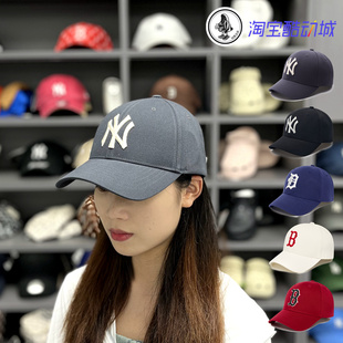 韩国MLB经典款硬顶棒球帽炭灰色大标洋基LA可调节男女休闲帽子