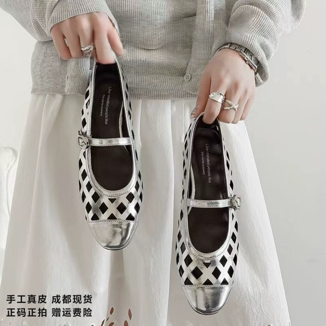 L'avance羊皮脚垫洞洞鞋2026新高品质女鞋巨舒适通勤镂空玛丽珍鞋