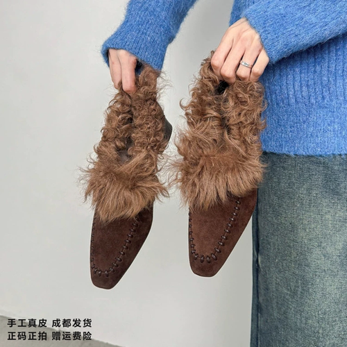 L'avance胎羊毛毛鞋2026冬高品质女鞋巨舒适纯皮单鞋可可系小皮鞋