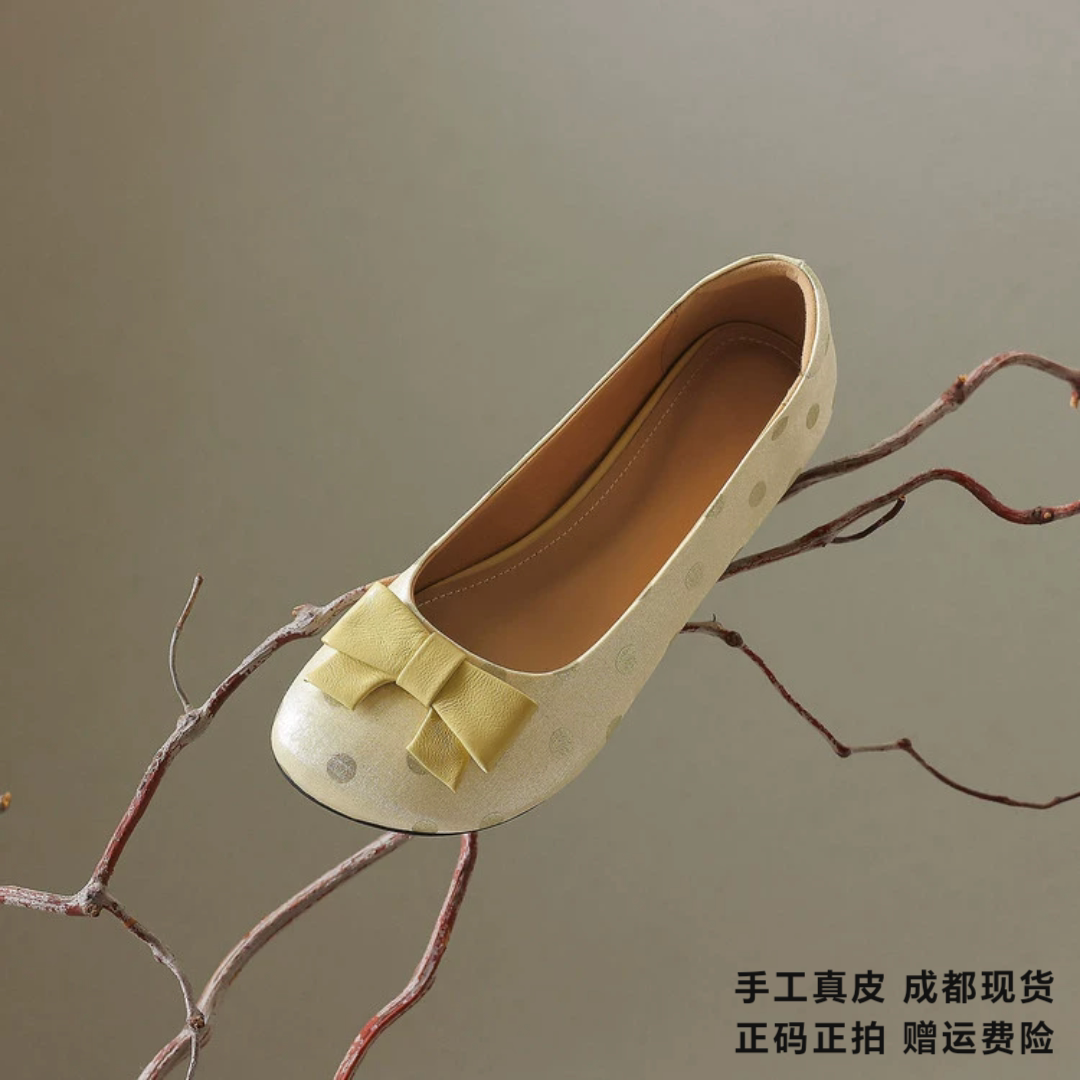 L'avance羊皮单鞋2026新款高品质女鞋巨舒适通勤纯皮蝴蝶结平底鞋