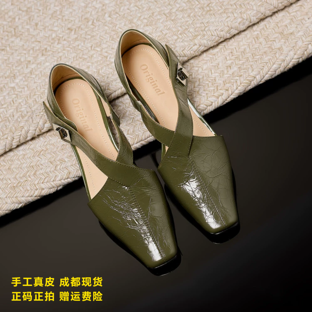 L'avance牛皮纯皮凉鞋2026秋款高品质女鞋巨舒适通勤镂空平底皮鞋