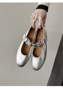 L'avance头层羊皮显瘦芭蕾舞鞋法式复古女真皮单鞋一字带平底鞋1c