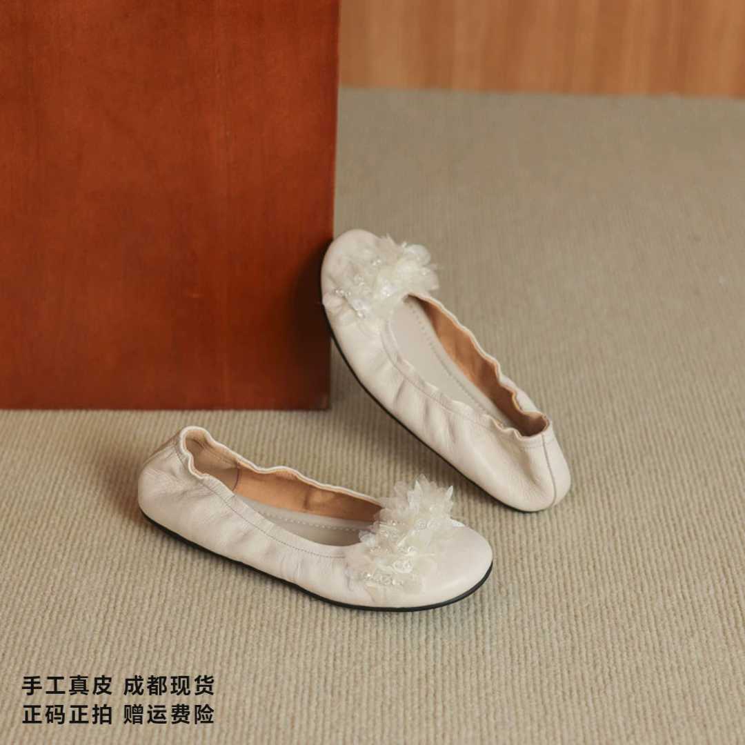 L'avance牛皮芭蕾鞋2026高品质女鞋巨舒适通勤平底豆豆鞋温柔穿搭