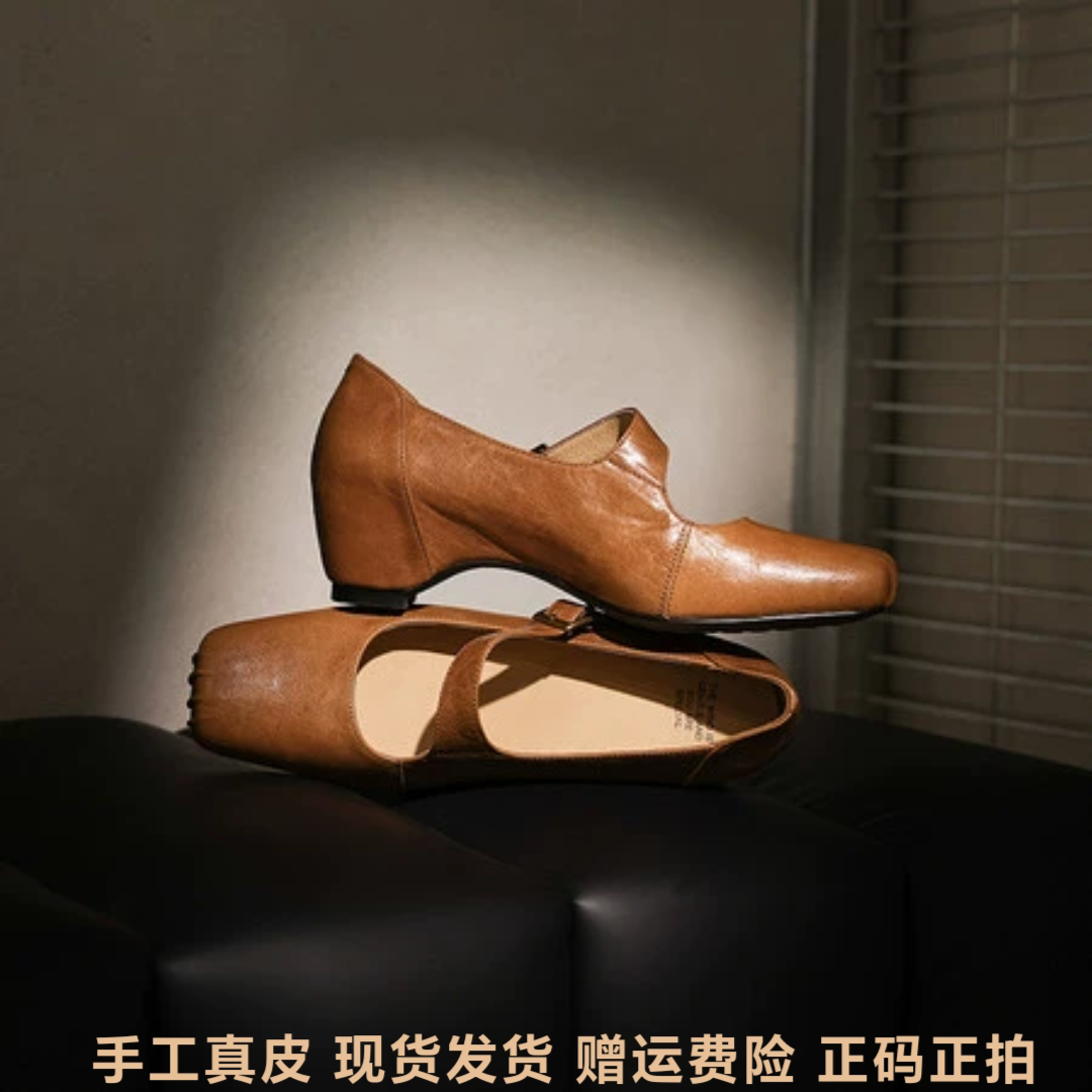 l'avance头层牛皮显瘦小皮鞋2026款女法式复古斜带内增高玛丽珍4c