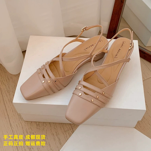 L'avance牛皮凉鞋2026高品质女鞋巨舒适复古通勤凉鞋粗跟包头凉鞋