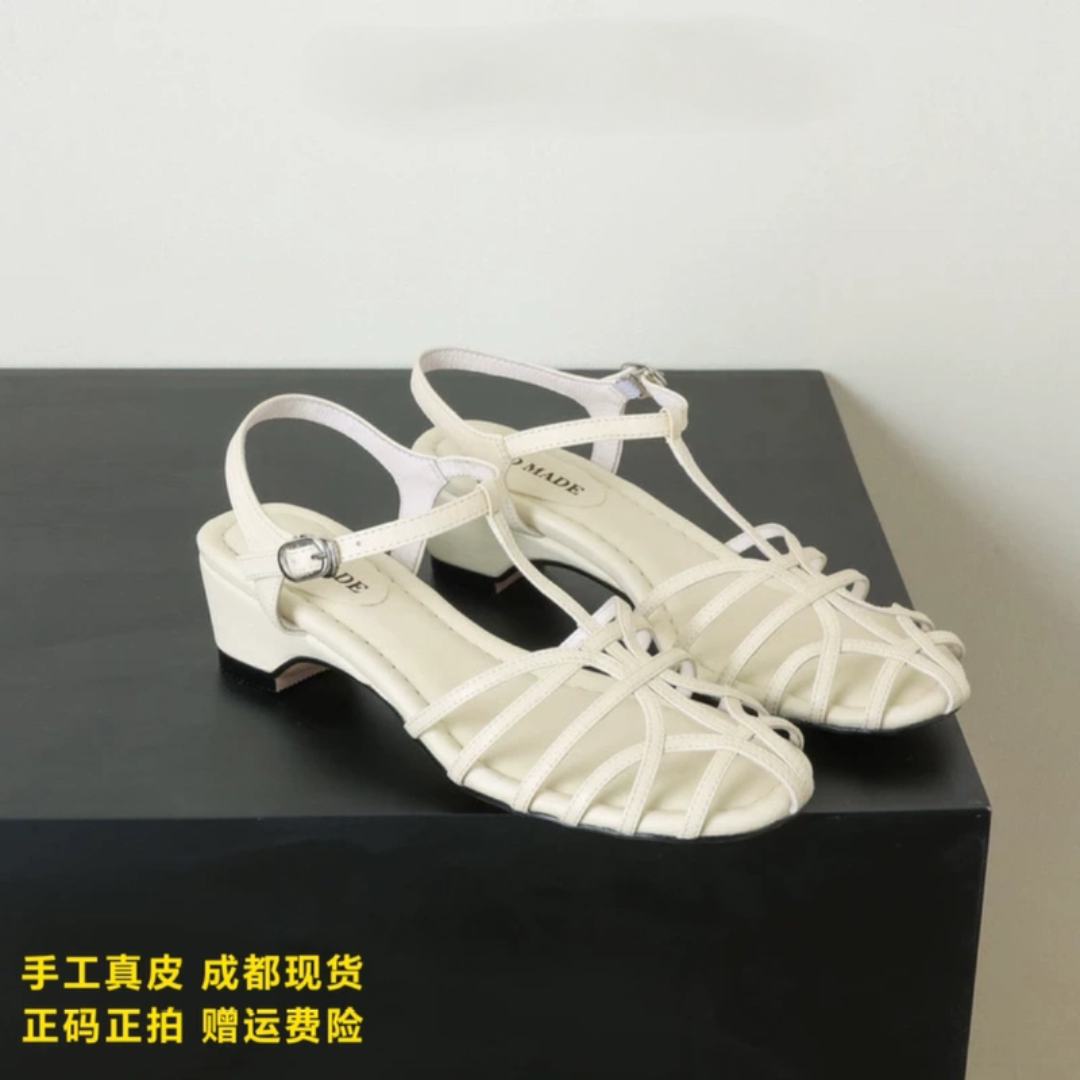 L'avance头层牛皮凉鞋2026新高品质真皮女鞋编织包头凉鞋通勤百搭