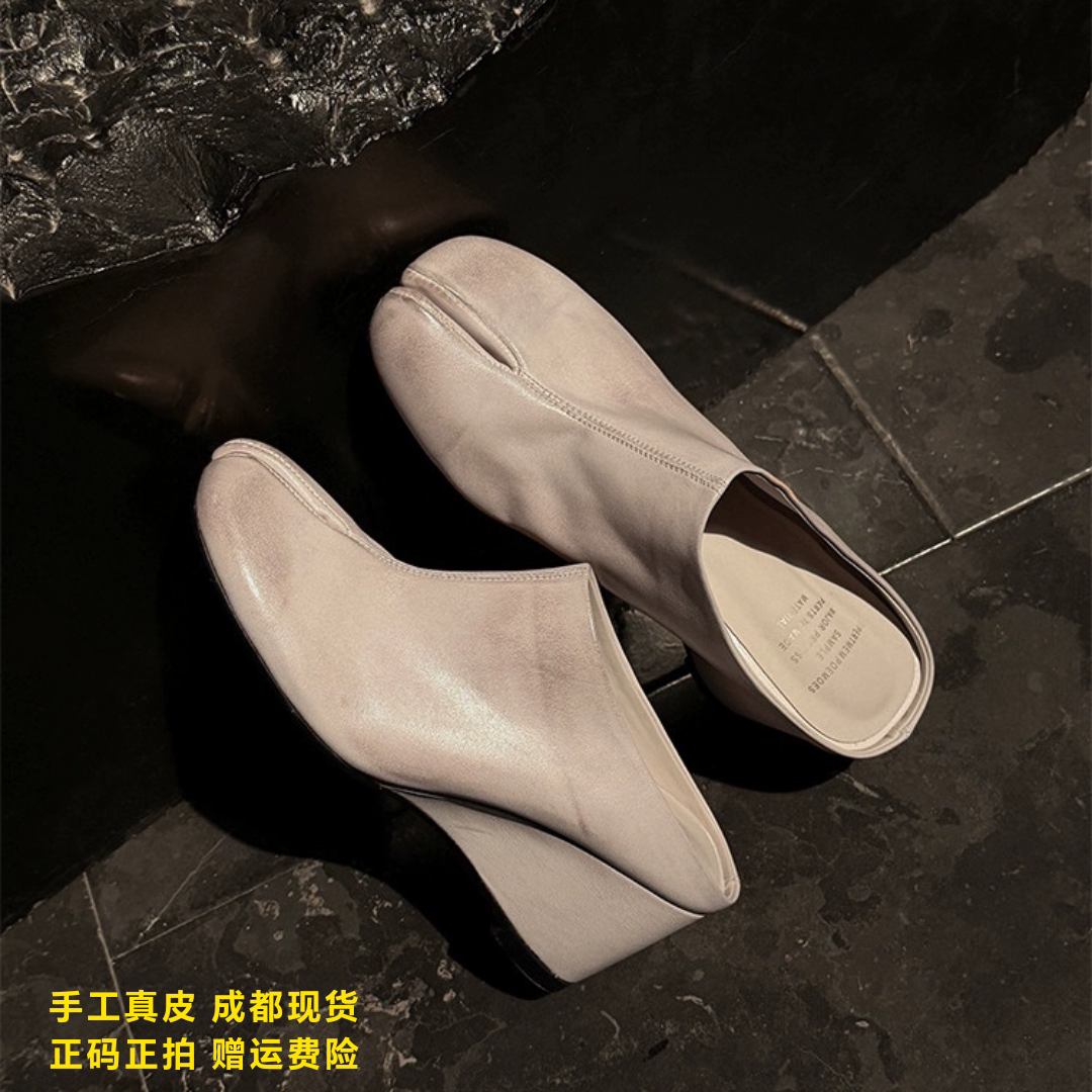 L'avance牛皮分趾穆勒鞋纯皮包头拖2026新高品质女鞋巨舒适懒人鞋