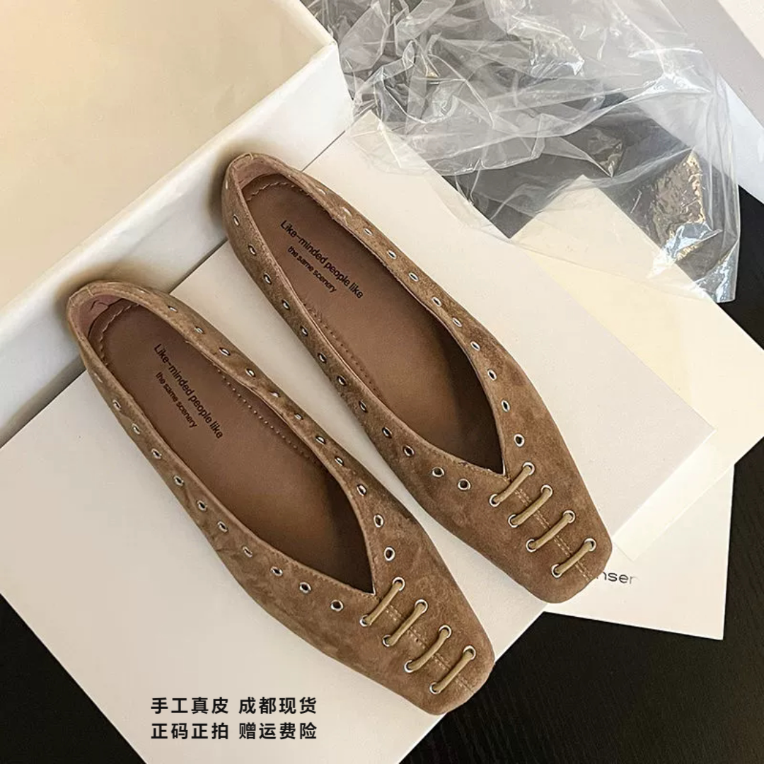 L'avance羊翻皮单鞋2026秋高品质女鞋巨舒适纯皮单鞋内增高小皮鞋