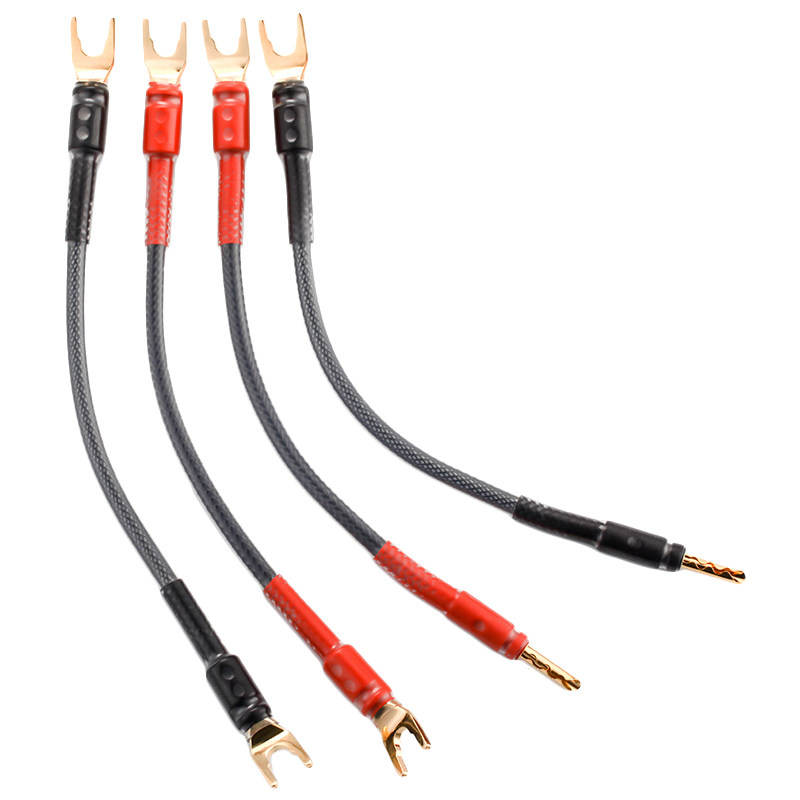 Mps发烧HiFi台湾单晶铜镀金香蕉头Y插功放喇叭音箱跳线音响桥接线