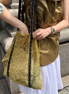 SoftServe柔软供应 sorbet waffle单肩包手工织带拼接网兜网袋包