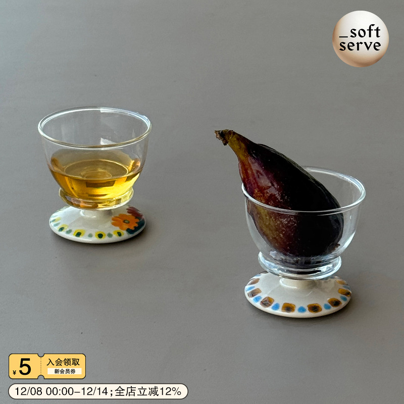 柔软供应手绘小花陶瓷玻璃酒杯子