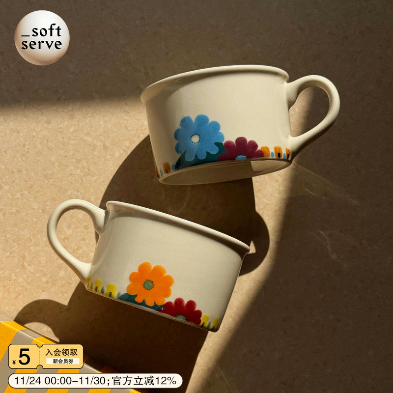 柔软供应手绘小花陶瓷马克杯
