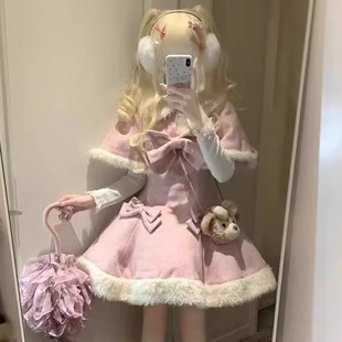 毛呢大小姐雪拉拉日常连衣裙新年过年现货 时光凝固lolita原创冬款