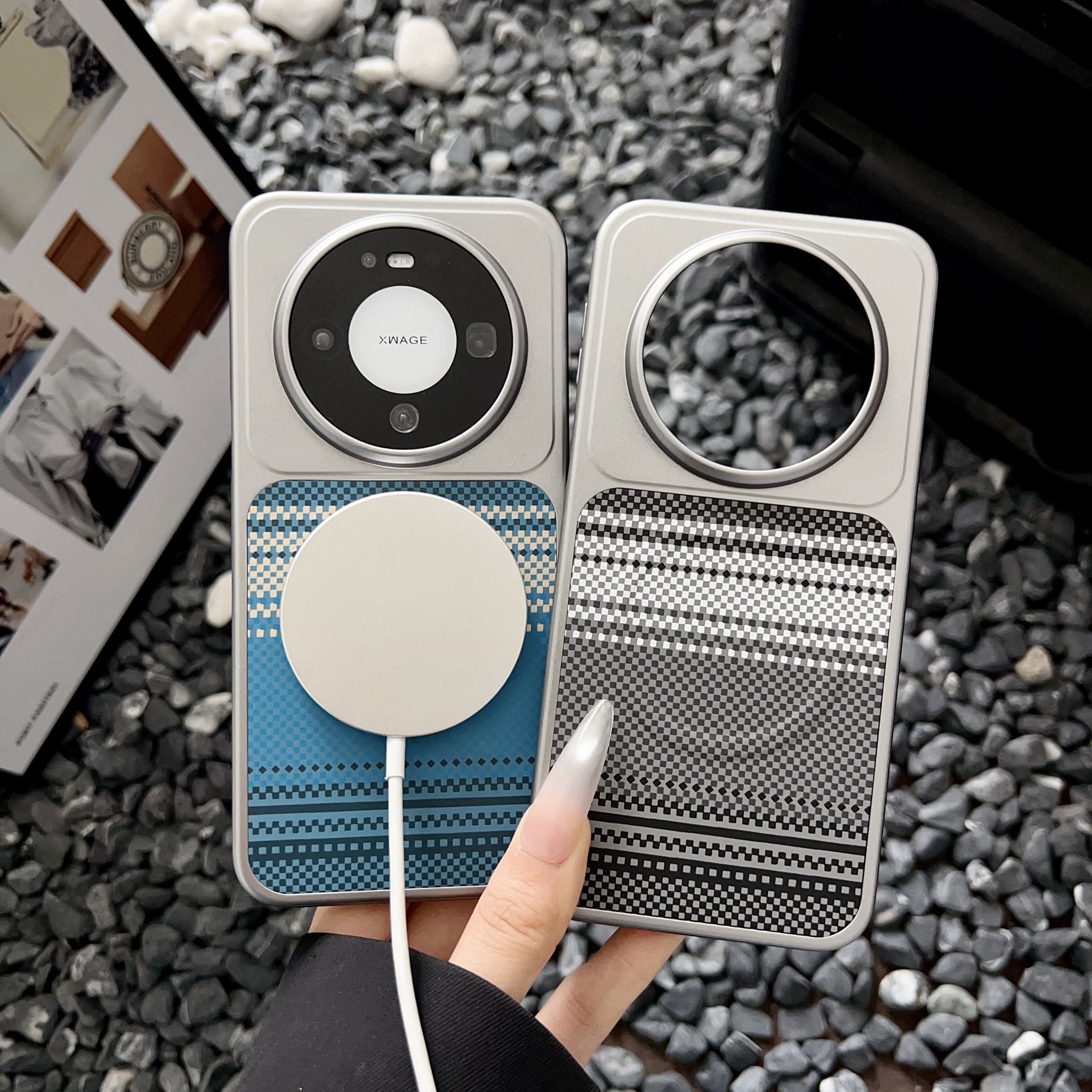 简约小众适用华为mate80promax手机壳凯夫拉拼接磁吸素皮mate70air碳纤维皮纹超薄全包边防摔男女保护套