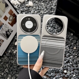 简约小众适用华为mate80promax手机壳凯夫拉拼接磁吸素皮mate70air碳纤维皮纹超薄全包边防摔男女保护套