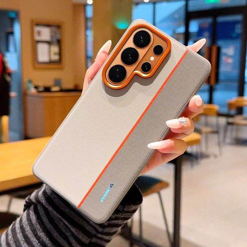 简约适用三星S26ultra手机壳拼接素皮S25edge磨砂商务个性创意全包防摔男女保护套