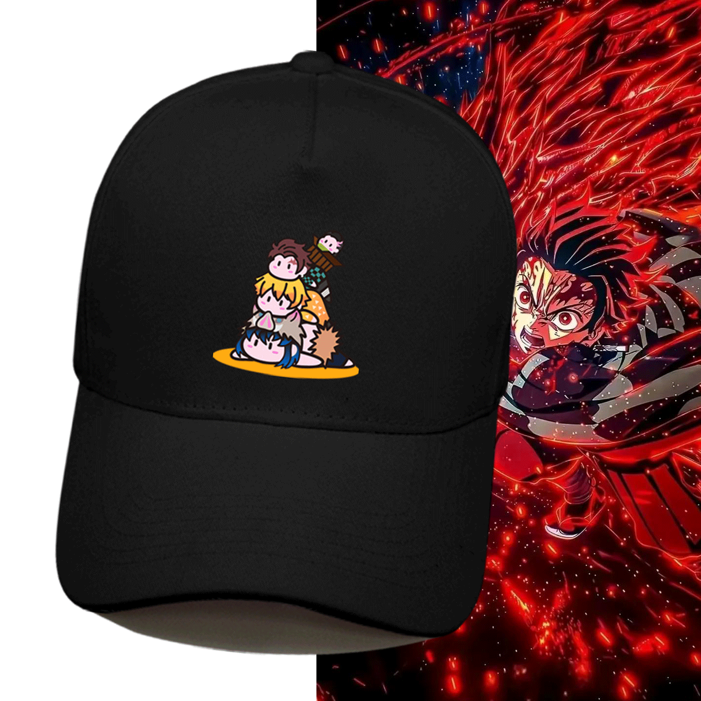 鬼灭之刃可定制鸭舌帽棒球帽周边炭治郎善逸Q版卡通印花男女情侣
