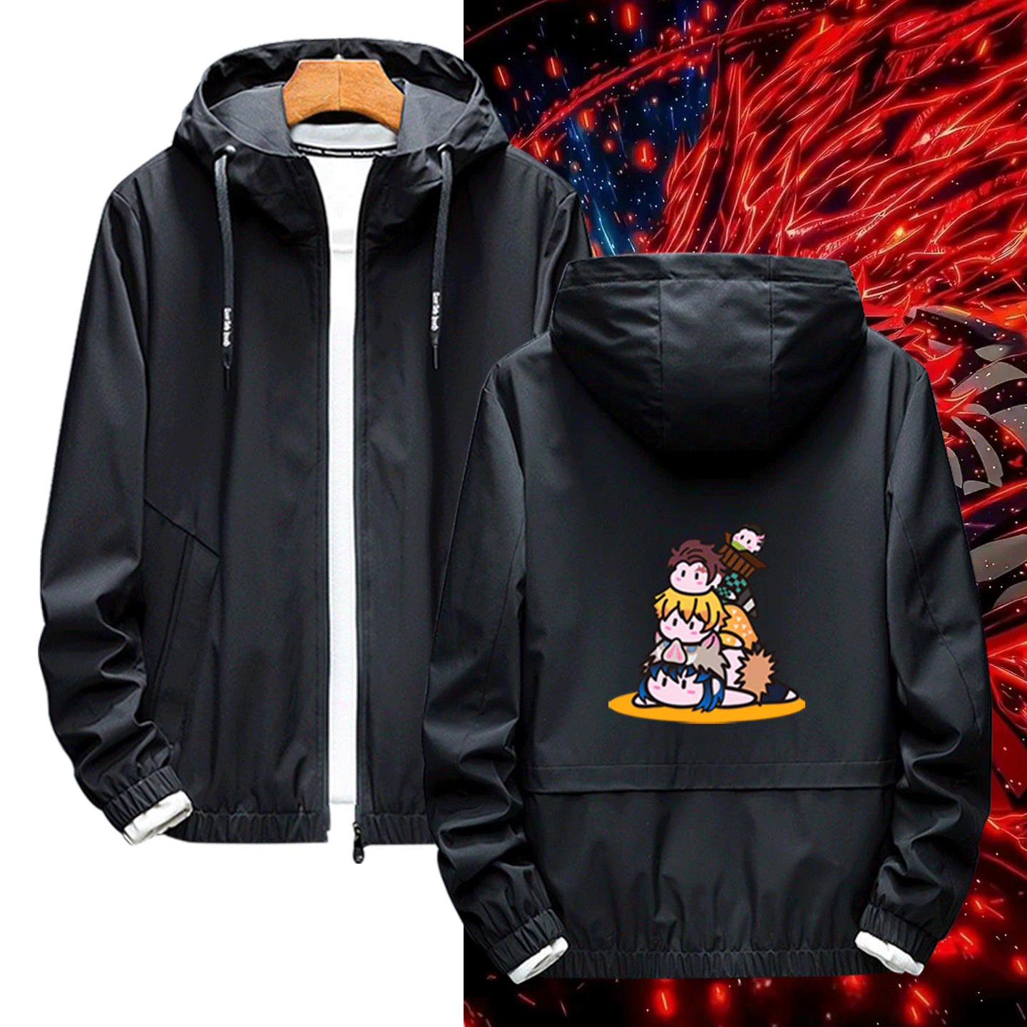 鬼灭之刃可定制连帽夹克外套周边炭治郎善逸Q版卡通印花男女情侣