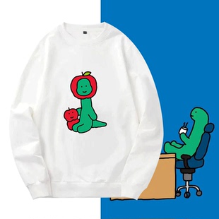 JOGUMAN乔古漫绿色小恐龙苹果卡通可爱男秋冬加绒可定制圆领卫衣