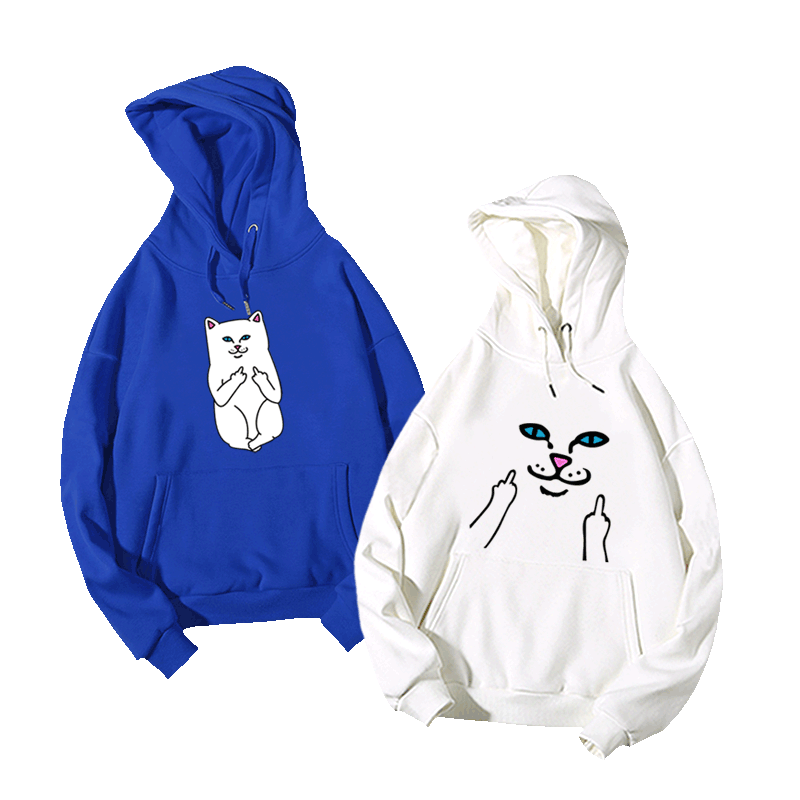 新款贱猫竖中指日版卫衣服情侣装