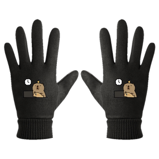 卡皮巴拉可爱水豚君卡比巴卡通周边日系秋冬男女情侣加绒保暖手套