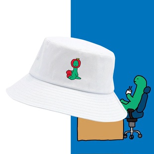 JOGUMAN乔古漫绿色小恐龙苹果卡通可爱男女潮可定制盆帽遮阳帽子