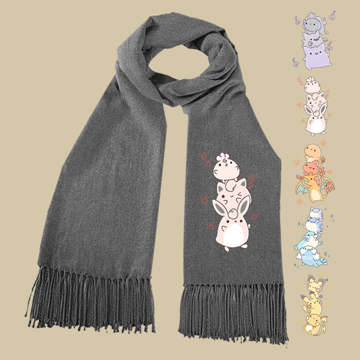 精灵宝可梦卡通可爱情侣耿鬼皮卡丘喷火龙周边男女围脖披肩围巾