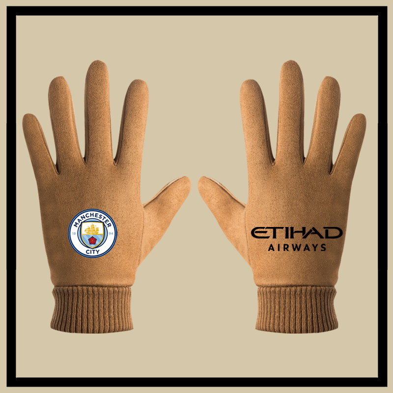 足球运动休闲曼城男新款德布劳内印花球迷训练骑车加绒保暖手套子