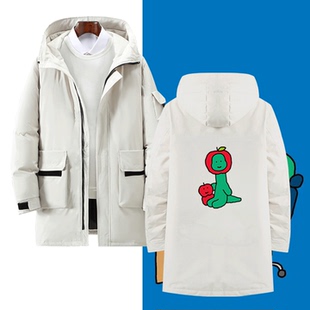 JOGUMAN乔古漫绿色小恐龙苹果卡通可爱男女冬可定制中长款羽绒服