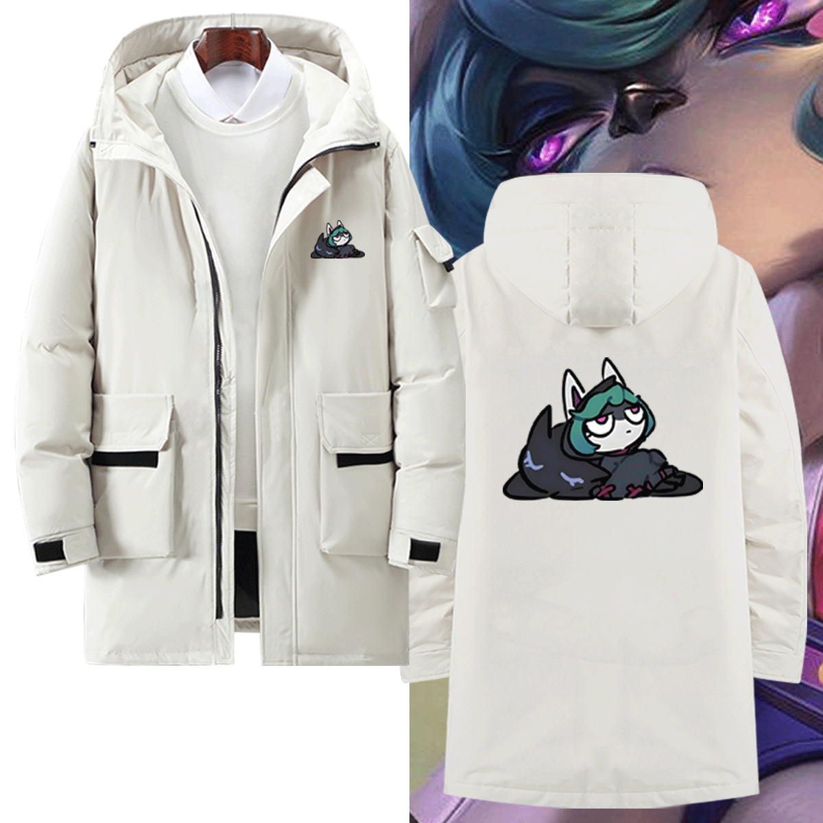 熬夜波比英雄LOL联盟游戏薇古丝周边男女可定制连帽中长款羽绒服