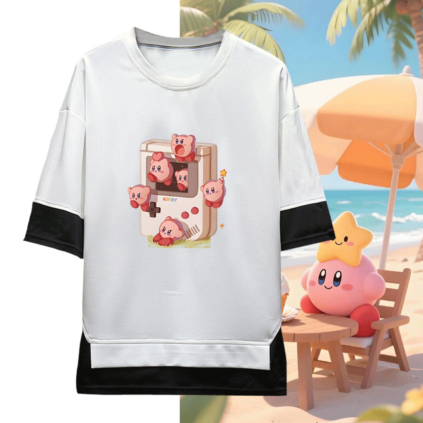 男女纯棉夏季新款百搭时尚假两件