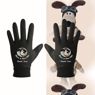 Wallace&Gromit掌门狗卡通运动男女情侣款可定制秋冬分指保暖手套