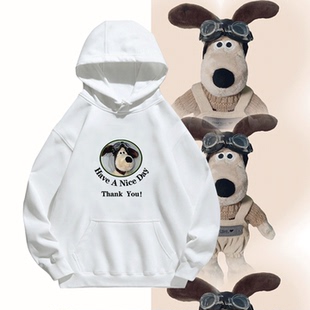 Wallace&Gromit掌门狗卡通运动男女情侣可定制秋冬连帽衫带帽卫衣