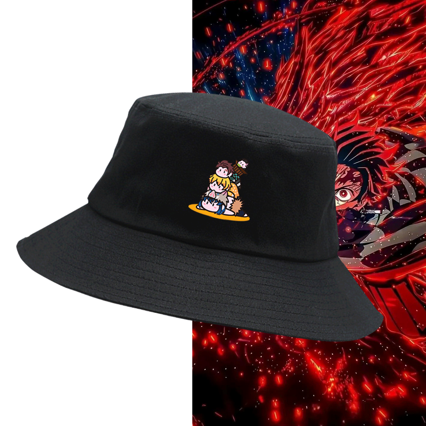 鬼灭之刃可定制盆帽渔夫帽子周边炭治郎善逸Q版卡通印花男女情侣