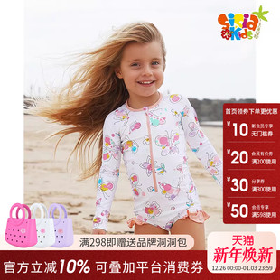 sisia2025新款 防晒公主裙粉蝴蝶连体泳衣 儿童泳衣女中小童长袖
