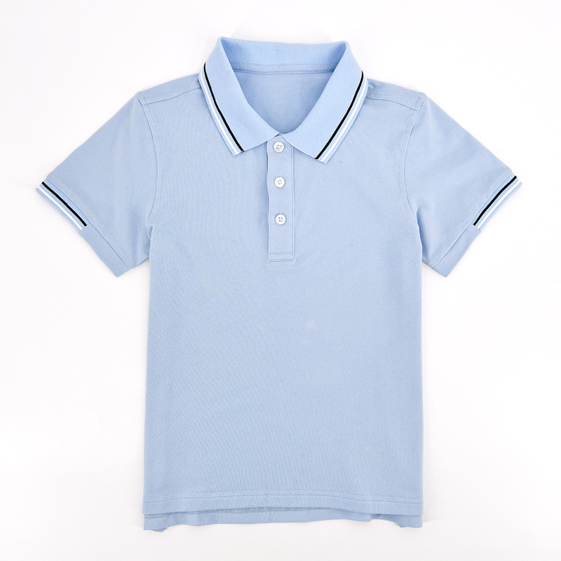 儿童polo衫纯棉短袖蓝色浅蓝色中小学生校服体恤男童女童翻领t恤