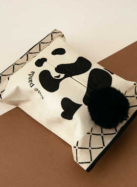 熊猫花纸巾套餐厅餐桌纸巾盒客厅茶几抽纸盒装饰黑色耐脏ins轻奢