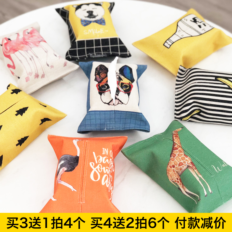 布艺棉麻纸巾套可爱卡通抽盒图片