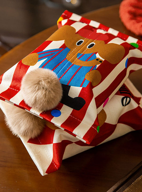 美式卡通小象纸巾盒红色条纹家用客厅餐桌上挂式纸巾抽车载抽纸盒