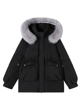 【鱼姐专享】12-28F  韩版时尚宽松大毛领连帽羽绒外套 2366