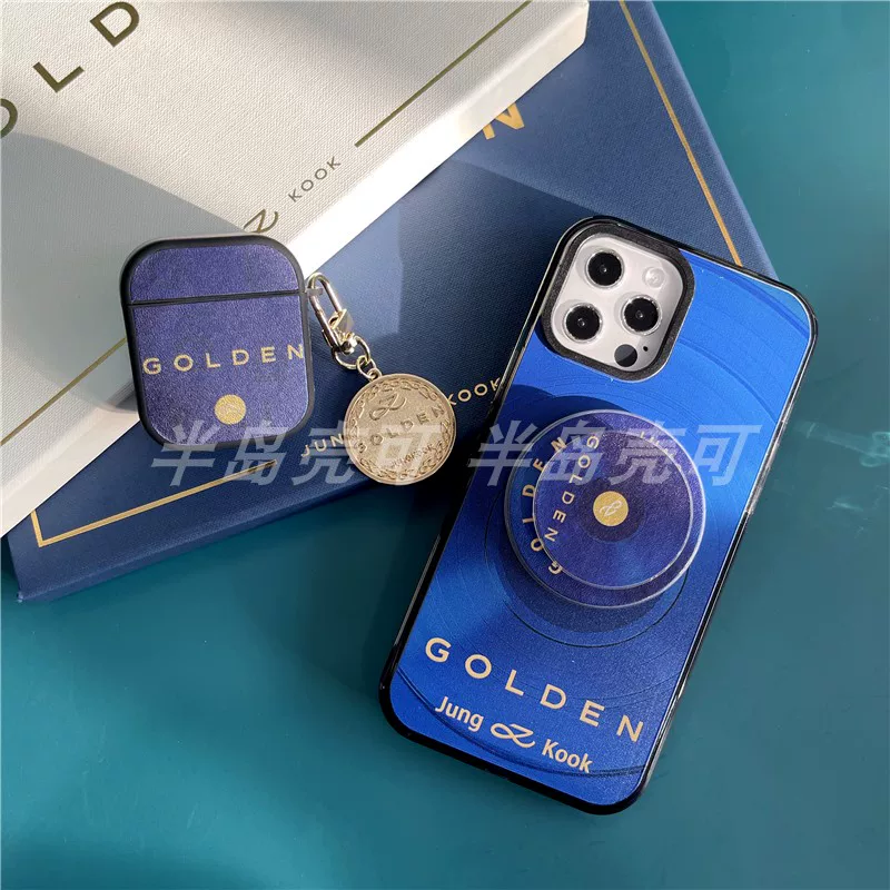 Защитная крышка из кожи для наушников Rjinhit jungkook совместима с Apple AirPods 2 3 Pro 2, мягкий чехол Bulletproof, молодежная группа, Tian Yiguo Golden