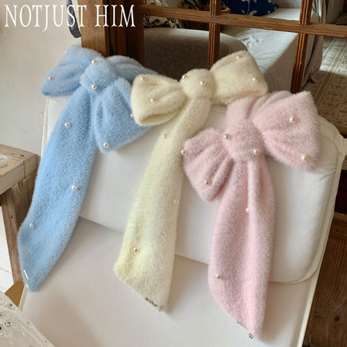 花筏NOTJUSTHIM《First love》软乎乎波点珍珠羽毛纱蝴蝶结围巾